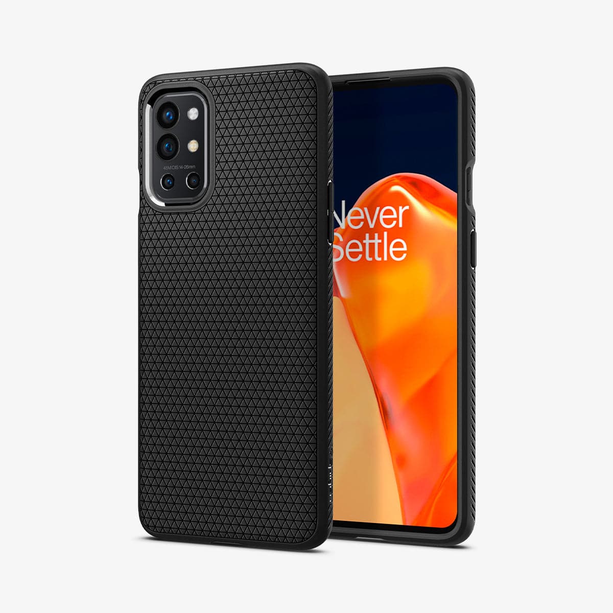 ACS02764 - OnePlus 9R Liquid Air Case in Matte Black showing the front and back side by side
