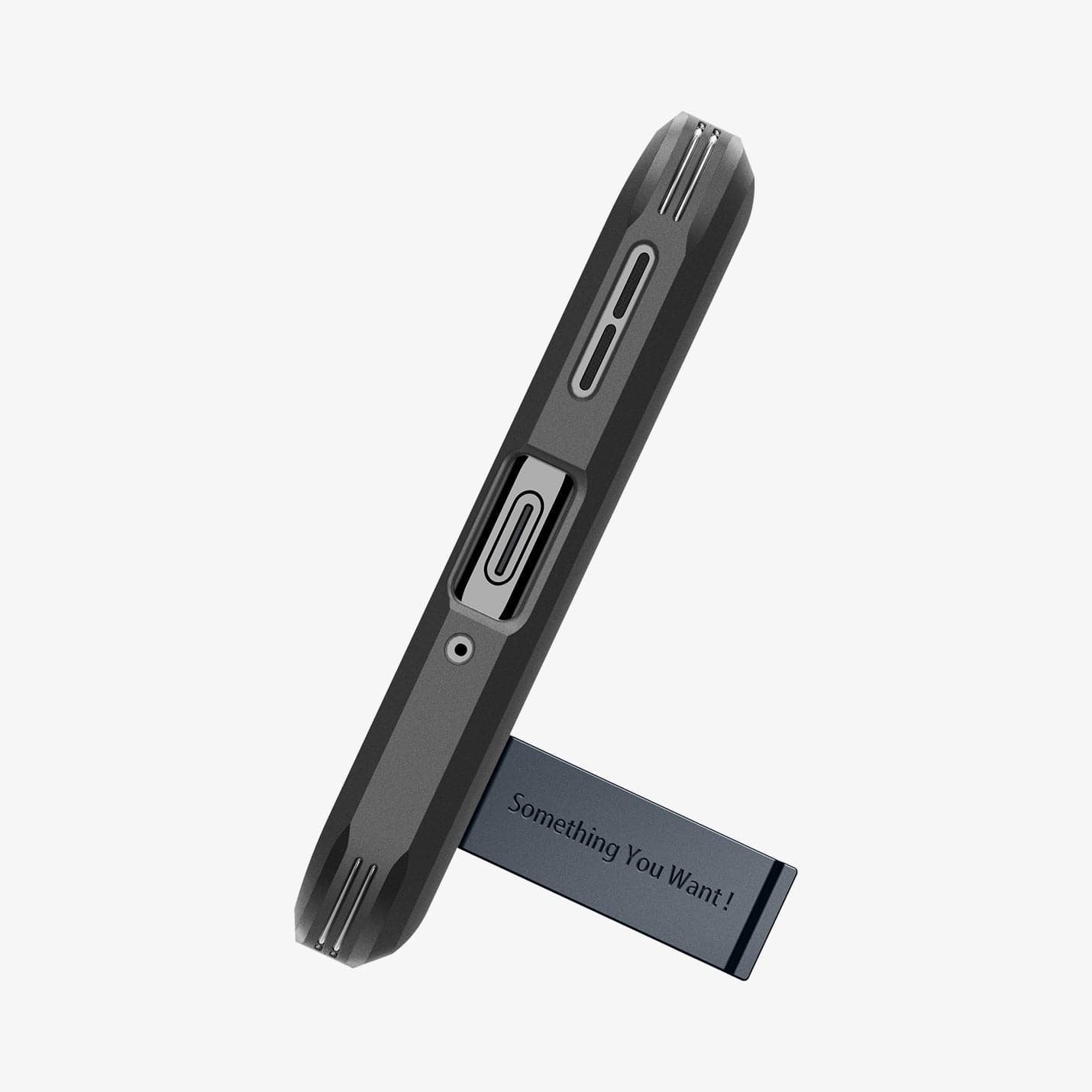 ACS05801 - OnePlus 11 Series Tough Armor Case in Metal Slate showing the bottom with built-in kickstand propped up