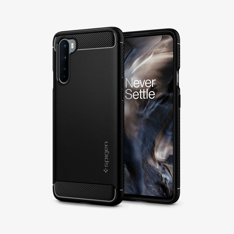 ACS00990 - OnePlus Nord Rugged Armor Case in Matte Black showing the back and front side by side