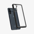 ACS00991 - OnePlus Nord Ultra Hybrid Case in Matte Black showing the transparent back case with black frame hovering in front of device