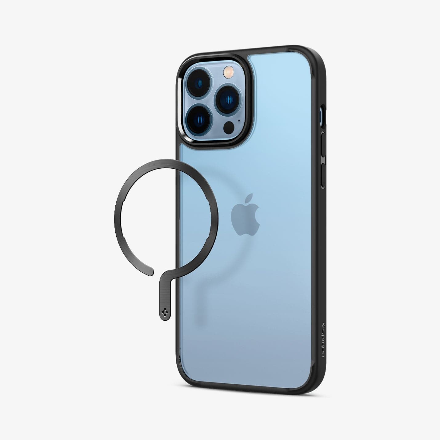 ACP03803 - OneTap MagSafe Metal Plate (MagFit) in matte black showing the magsafe metal plate hovering in front of the back of device