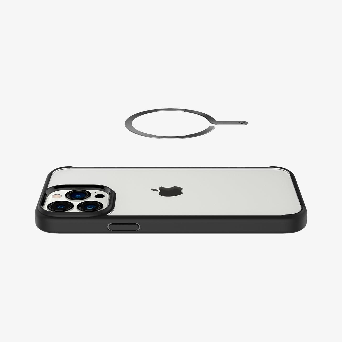 ACP03803 - OneTap MagSafe Metal Plate (MagFit) in matte black showing the magsafe metal plate hovering above a device