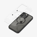 ACP03804 - OneTap MagSafe Metal Plate (MagFit) in carbon showing the ez fit tray and metal plate hovering above the back of a device