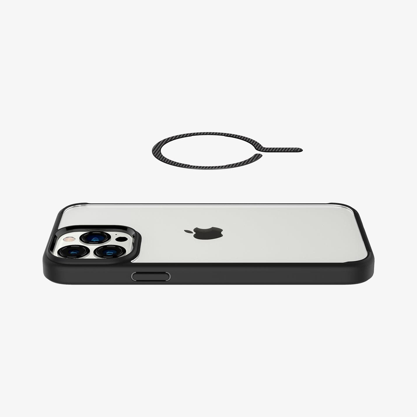 ACP03804 - OneTap MagSafe Metal Plate (MagFit) in carbon showing the metal plate hovering above the device