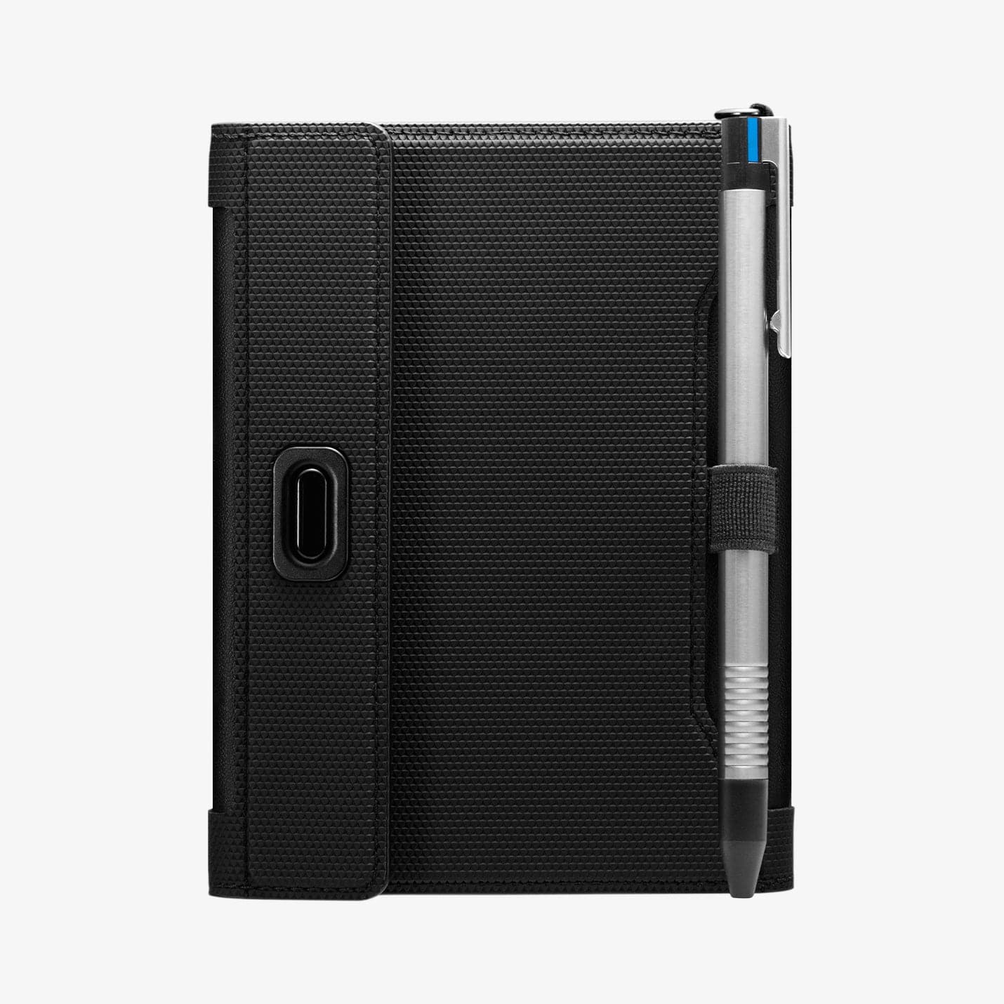 AFA05538 - Passport Holder in black showing the back with pen in slot