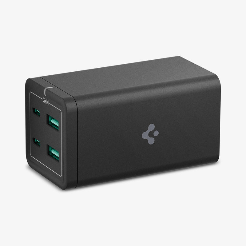 ACH03786 - Spigen ArcDock 120W Desktop Charger PD2100 in black showing the front, side and top