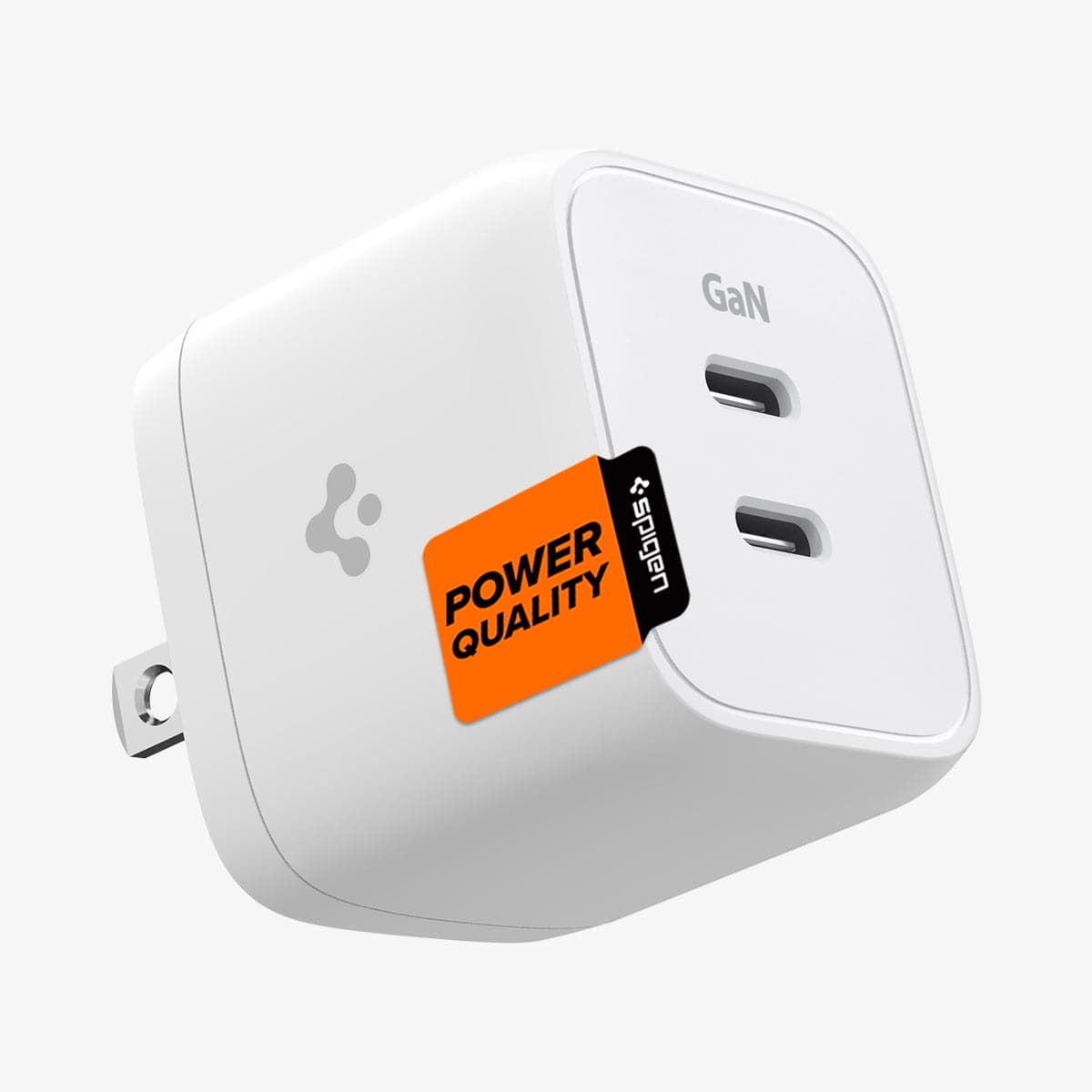 ACH03713 - ArcStation™ Pro GaN 352 Dual USB-C Wall Charger in white showing the side and front with power quality sticker