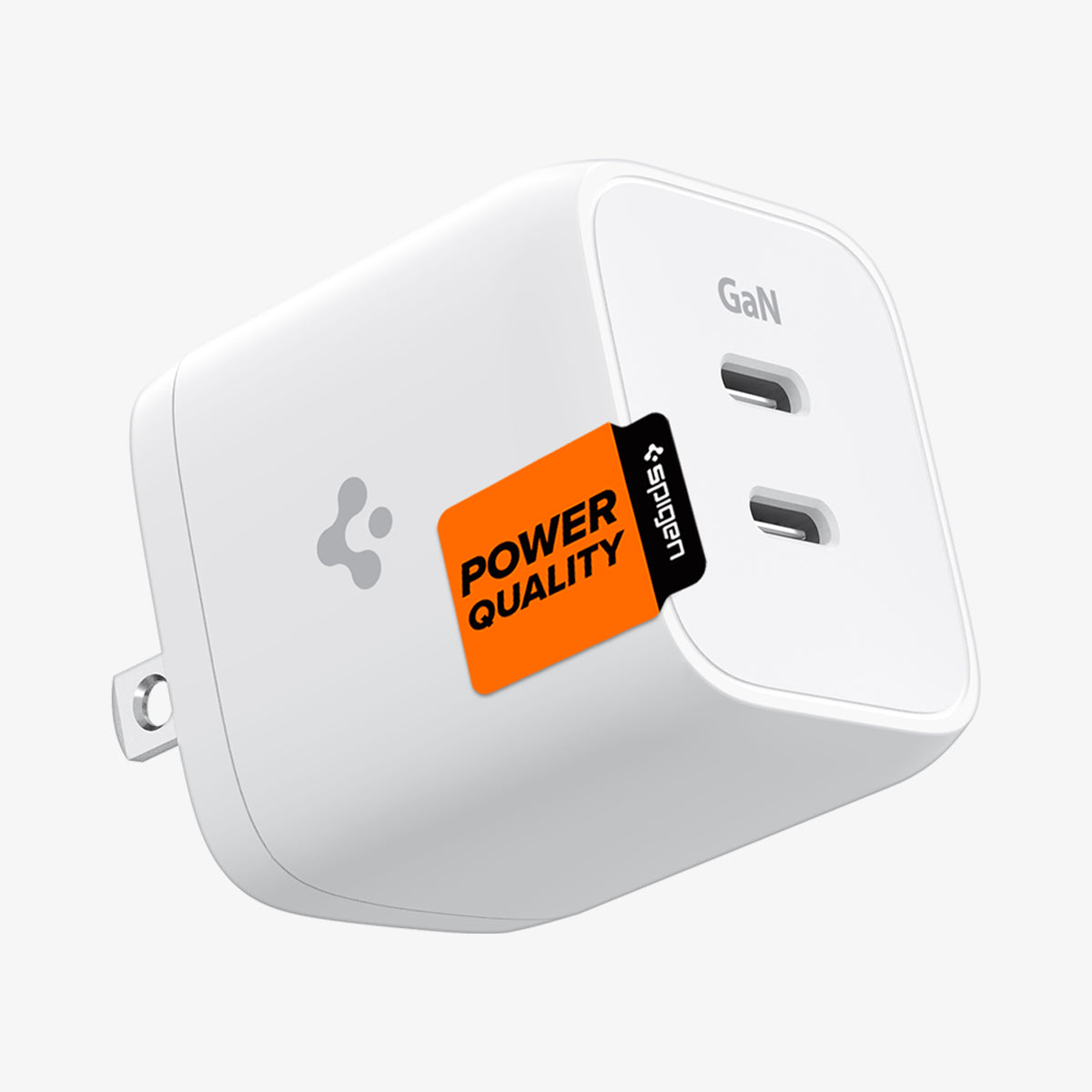 ACH03716 - ArcStation™ Pro GaN 452 Dual Port Wall Charger in white showing the side, partial bottom and front