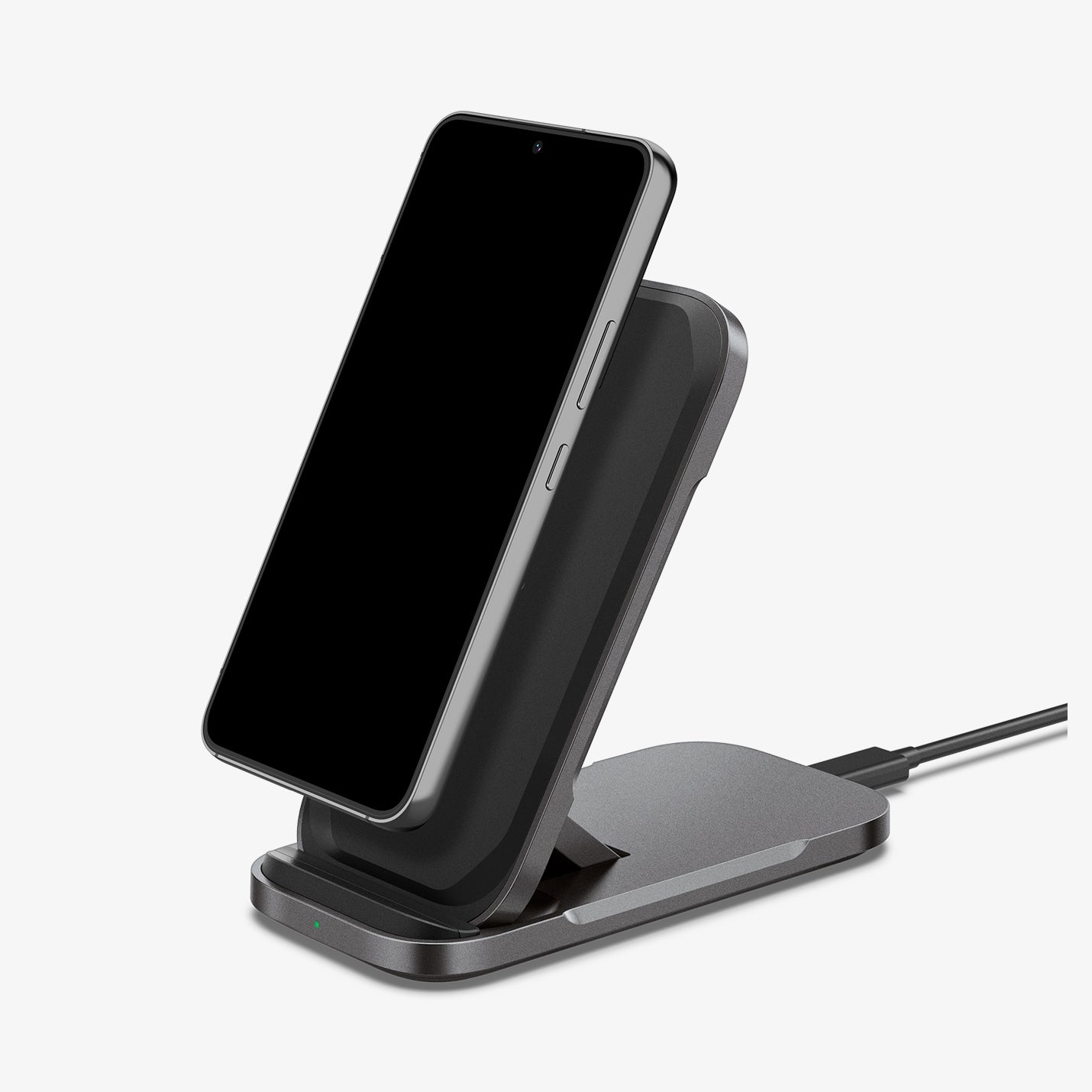 ACH04622 - ArcField™ Flex Wireless Charger PF2201 in black showing the front and side with phone hovering slightly in front