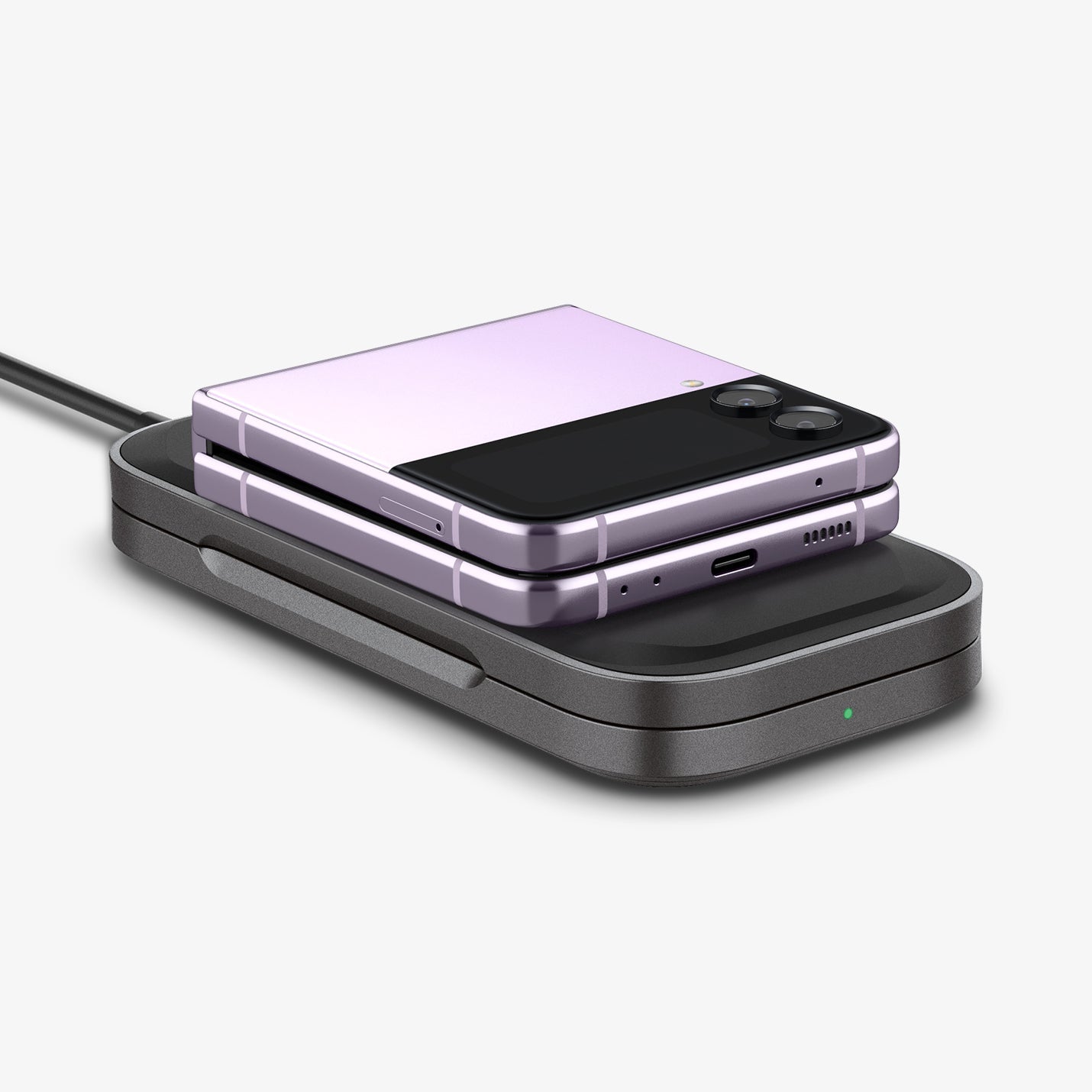 ACH04622 - ArcField™ Flex Wireless Charger PF2201 in black showing the charger fully flat with galaxy flip on top
