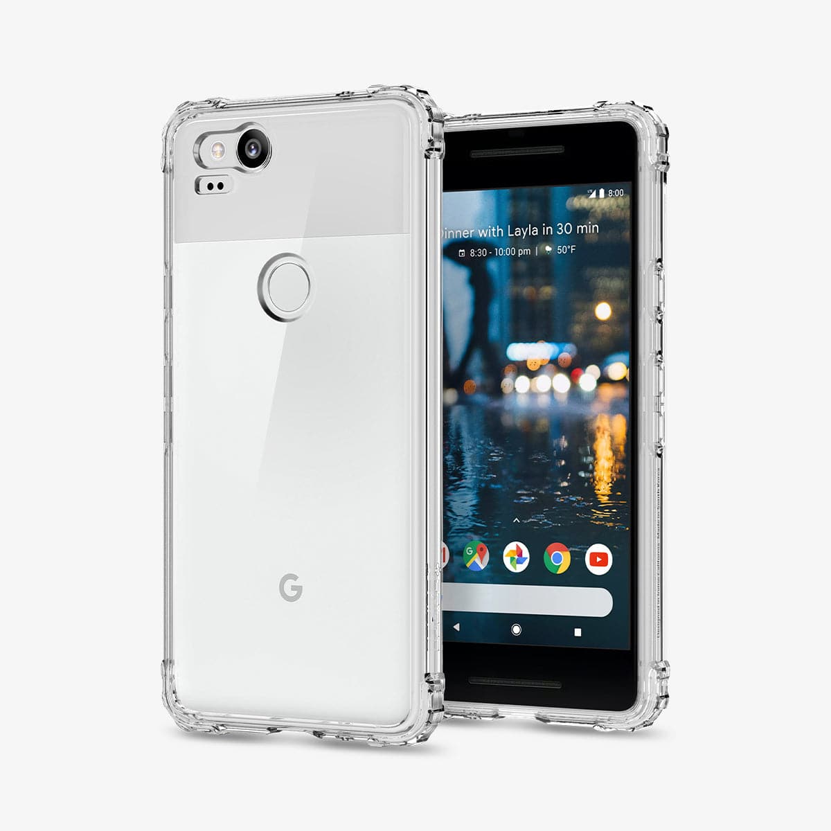 F16CS22252 - Pixel 2 Case Crystal Shell in crystal clear showing the back and front