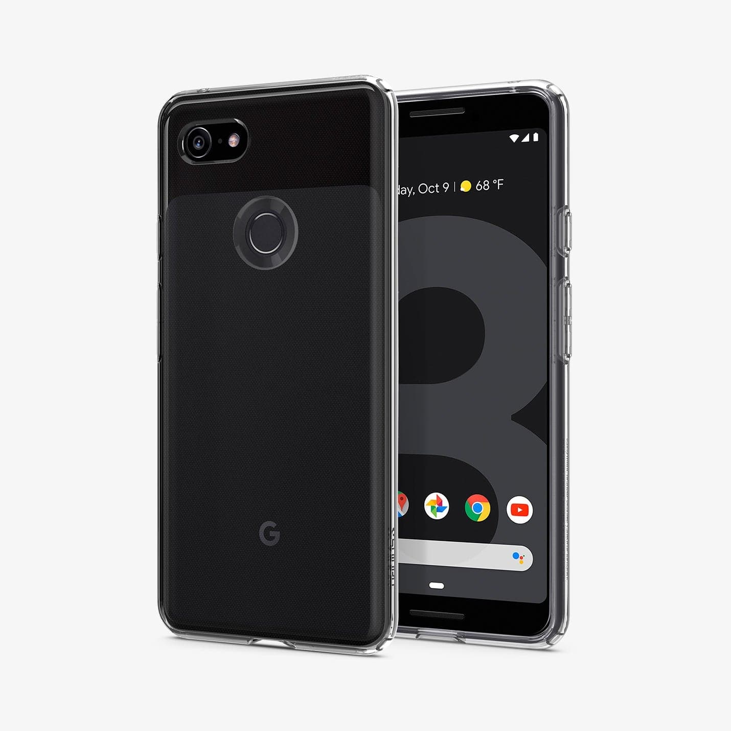 F19CS25032 - Pixel 3 Case Liquid Crystal in crystal clear showing the back and front