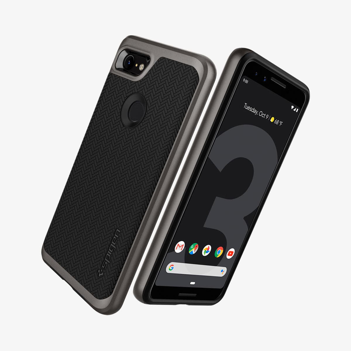 F19CS25036 - Pixel 3 Series Case Neo Hybrid in gunmetal showing the back, front and sides