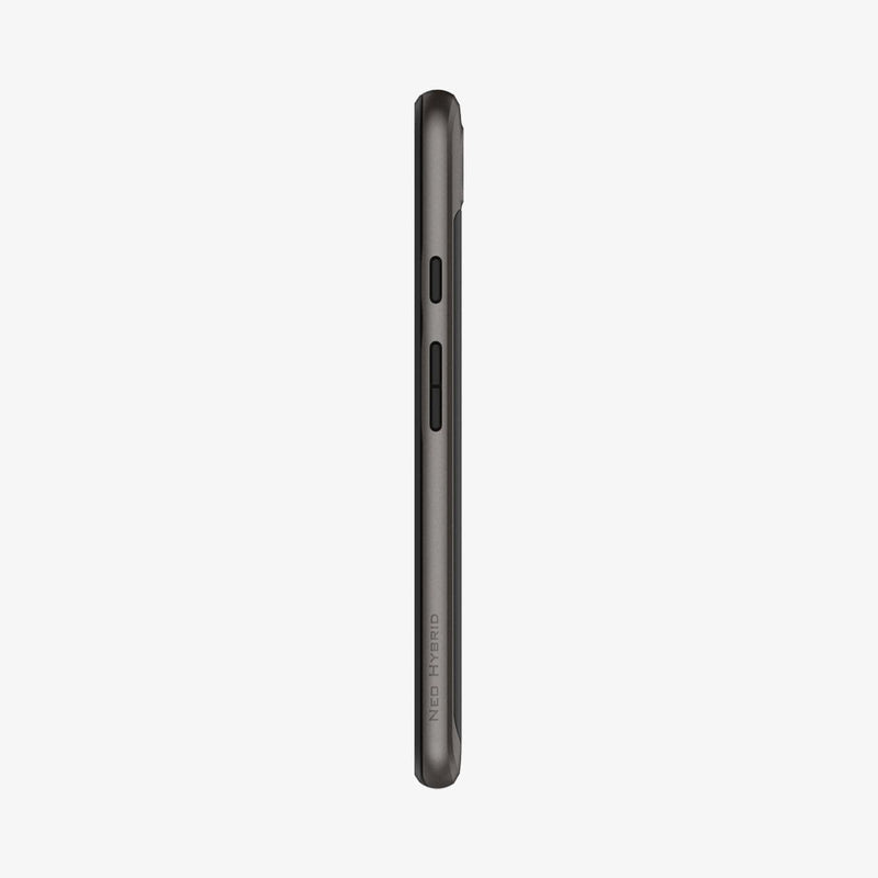 F19CS25036 - Pixel 3 Series Case Neo Hybrid in gunmetal showing the side with volume controls