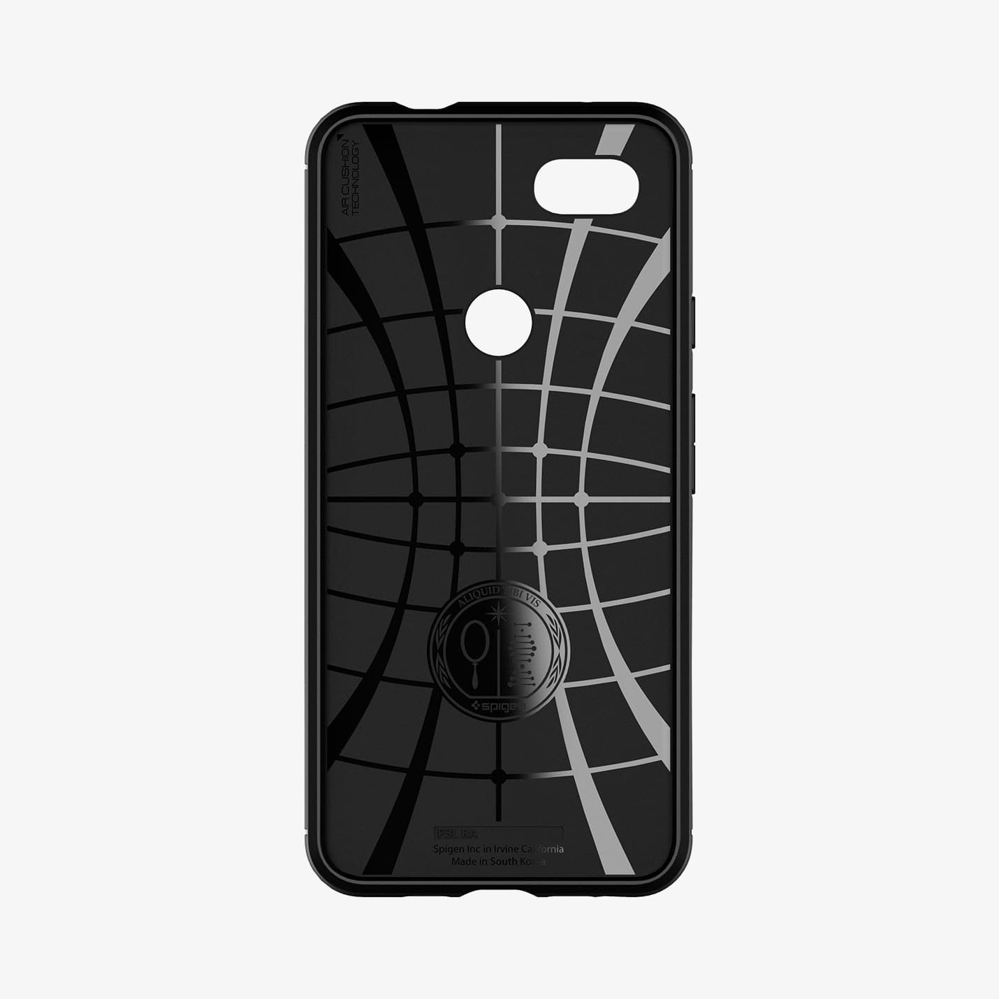 F23CS25960 - Pixel 3a Case Rugged Armor in matte black showing the inside of case