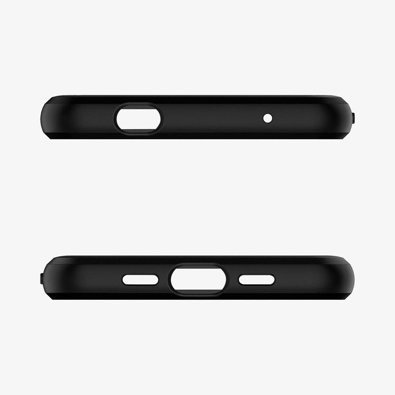 F23CS25960 - Pixel 3a Case Rugged Armor in matte black showing the top and bottom with precise cutouts