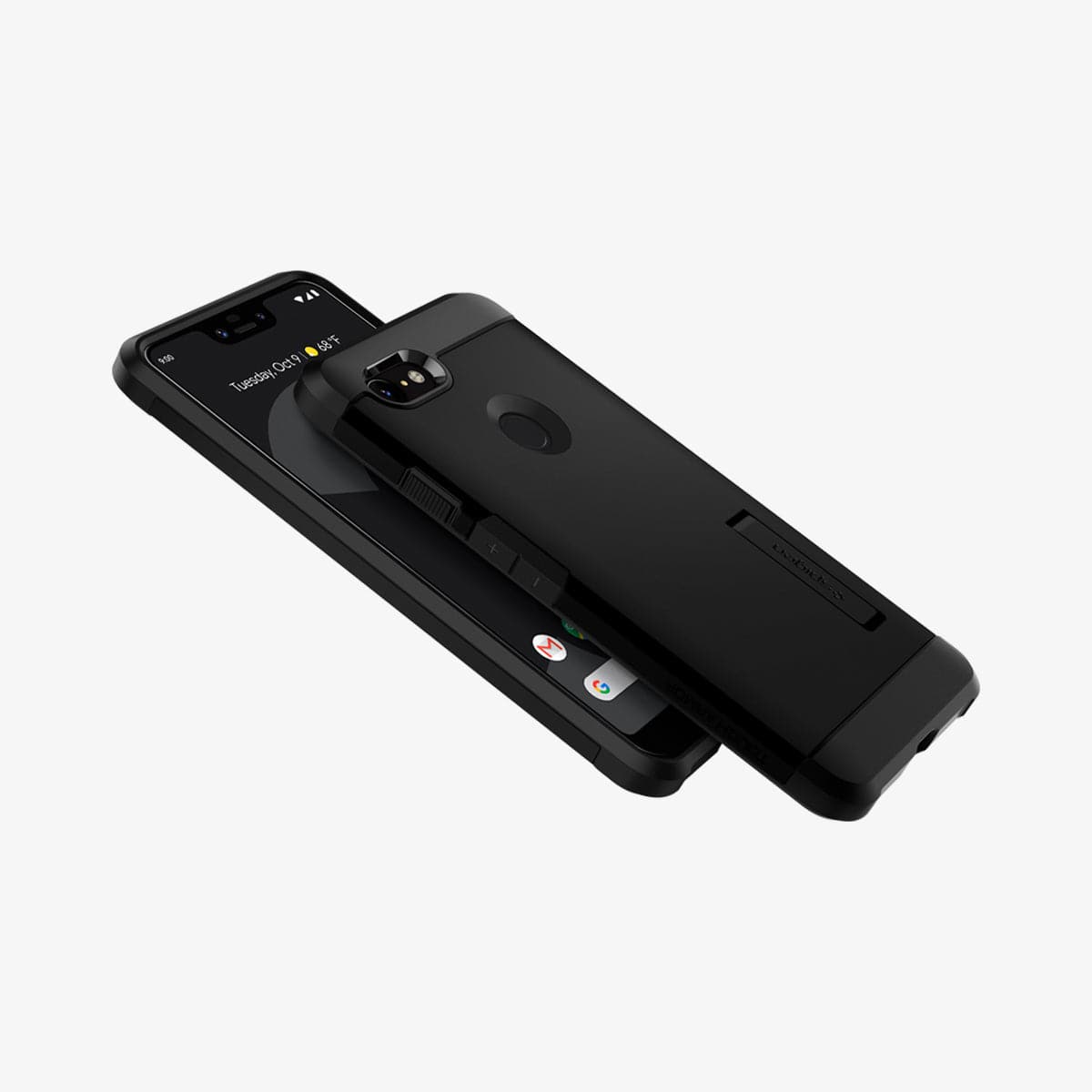 F20CS25024 - Pixel 3XL Case Tough Armor in black showing the back, front and sides