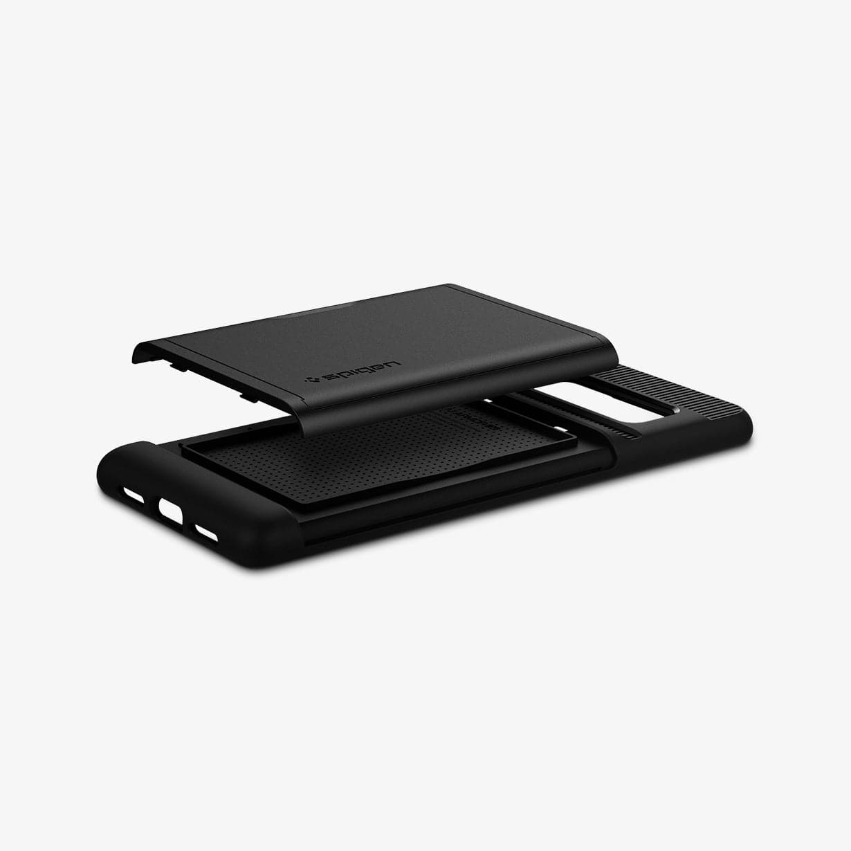 ACS03459 - Pixel 6 Pro Case Slim Armor CS in black showing the bottom side and back with card slot layer