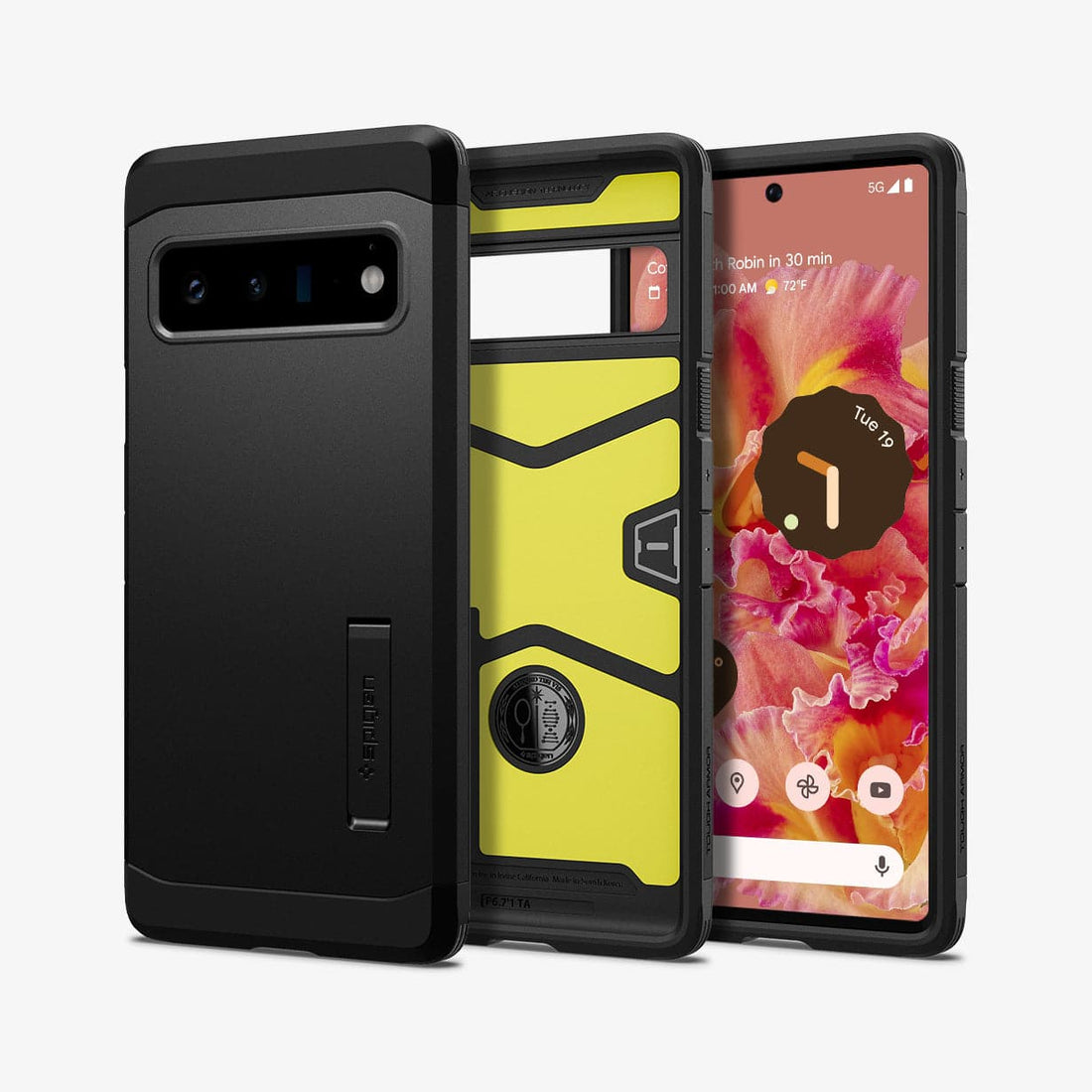 ACS03461 - Pixel 6 Pro Case Tough Armor in black showing the back, inside and front