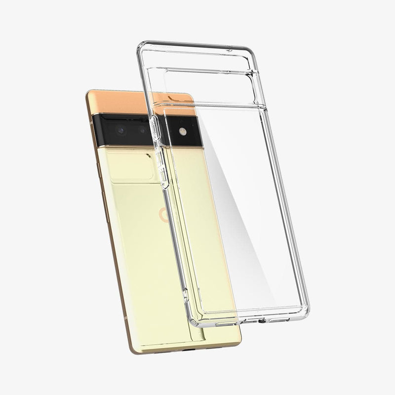 ACS03457 - Pixel 6 Pro Case Ultra Hybrid in crystal clear showing the back with case hovering away from device