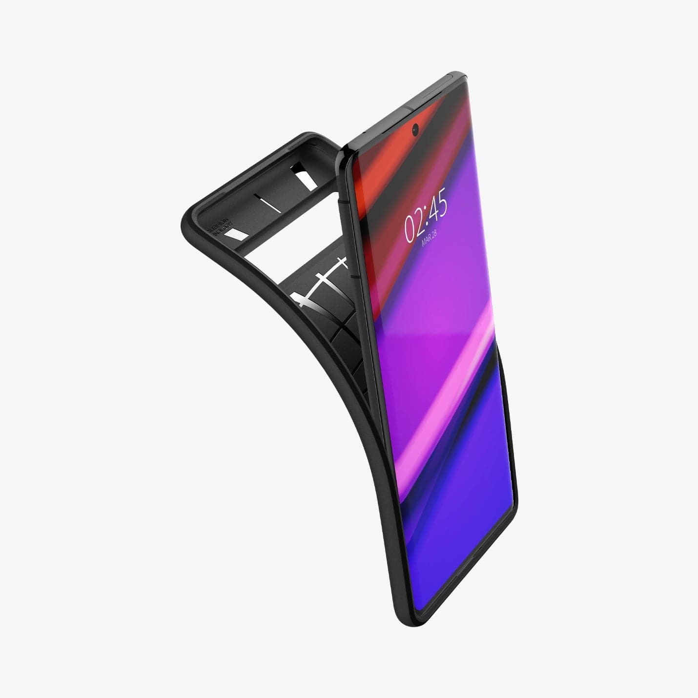 ACS04708 - Pixel 7 Case Core Armor in matte black showing the back bending slightly away from device to show the flexibility