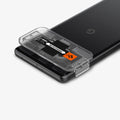 AGL05471 - Pixel 7 Optik Lens Protector in black showing the ez fit tray installed onto camera lens