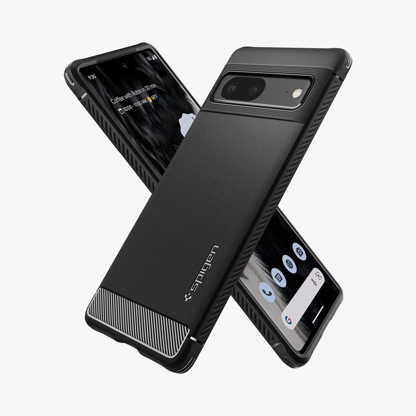ACS04698 - Pixel 7 Case Rugged Armor in matte black showing the back, front and sides