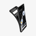 ACS04698 - Pixel 7 Case Rugged Armor in matte black showing the back bending away from device to show the flexibility