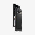 ACS04698 - Pixel 7 Case Rugged Armor in matte black showing the sides, partial front and back