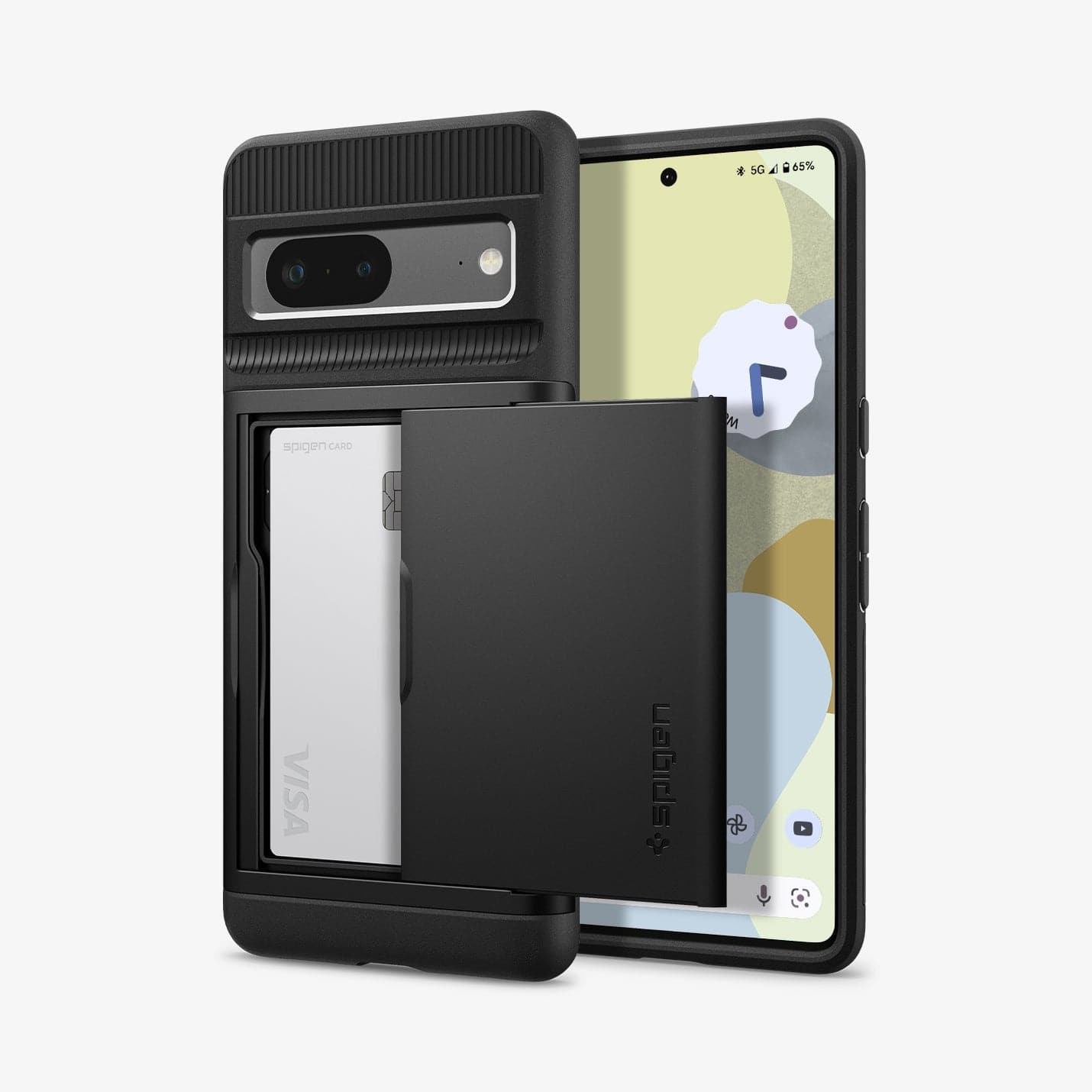 ACS04704 - Pixel 7 Case Slim Armor CS in black showing the back and front with card in slot