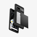 ACS04704 - Pixel 7 Case Slim Armor CS in black showing the back with card in slot, sides and front