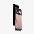 ACS04705 - Pixel 7 Case Slim Armor CS in rose gold showing the back, sides and partial front and case half cut