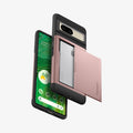 ACS04705 - Pixel 7 Case Slim Armor CS in rose gold showing the back with card in slot, sides and front