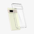 ACS04699 - Pixel 7 Case Ultra Hybrid in crystal clear showing the back with case hovering away from device