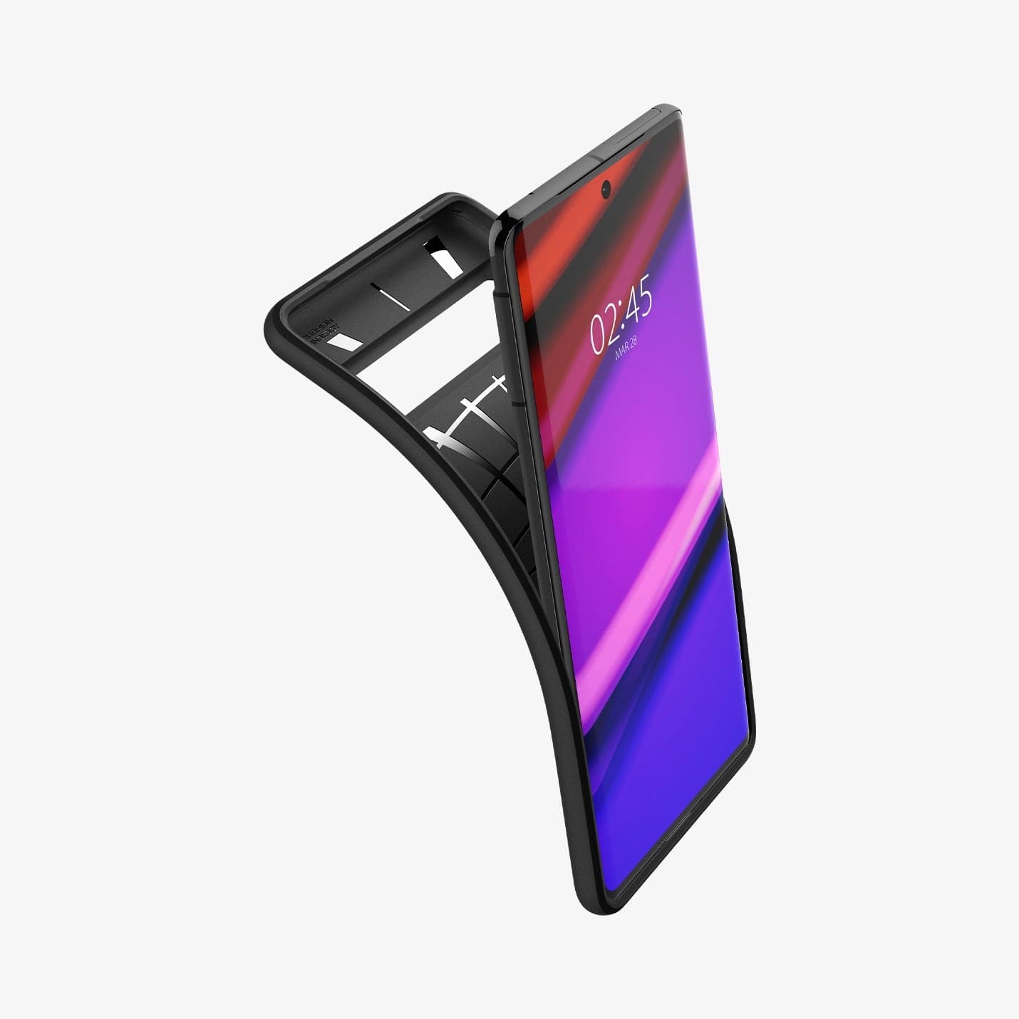 ACS04735 - Pixel 7 Pro Case Core Armor in matte black showing the back bending slightly away from device to show the flexibility