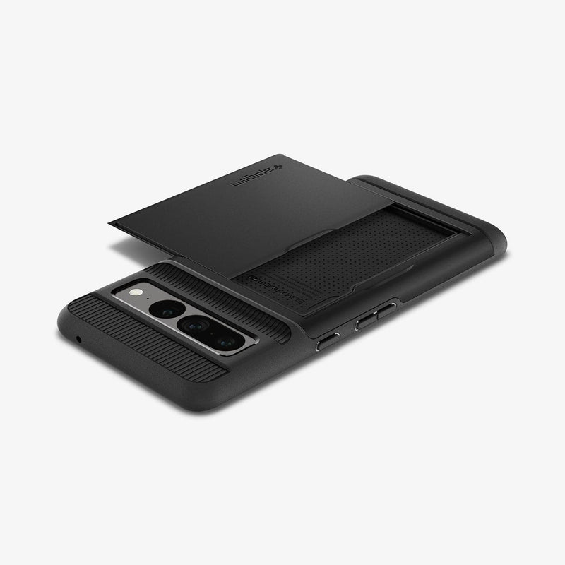ACS04731 - Pixel 7 Pro Case Slim Armor CS in black showing the back with no card in slot and device laying flat