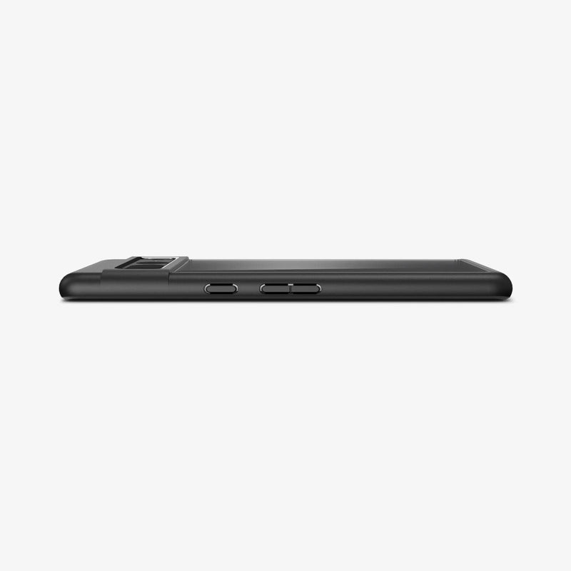ACS04727 - Pixel 7 Pro Case Ultra Hybrid in matte black showing the side and partial back with device laying flat