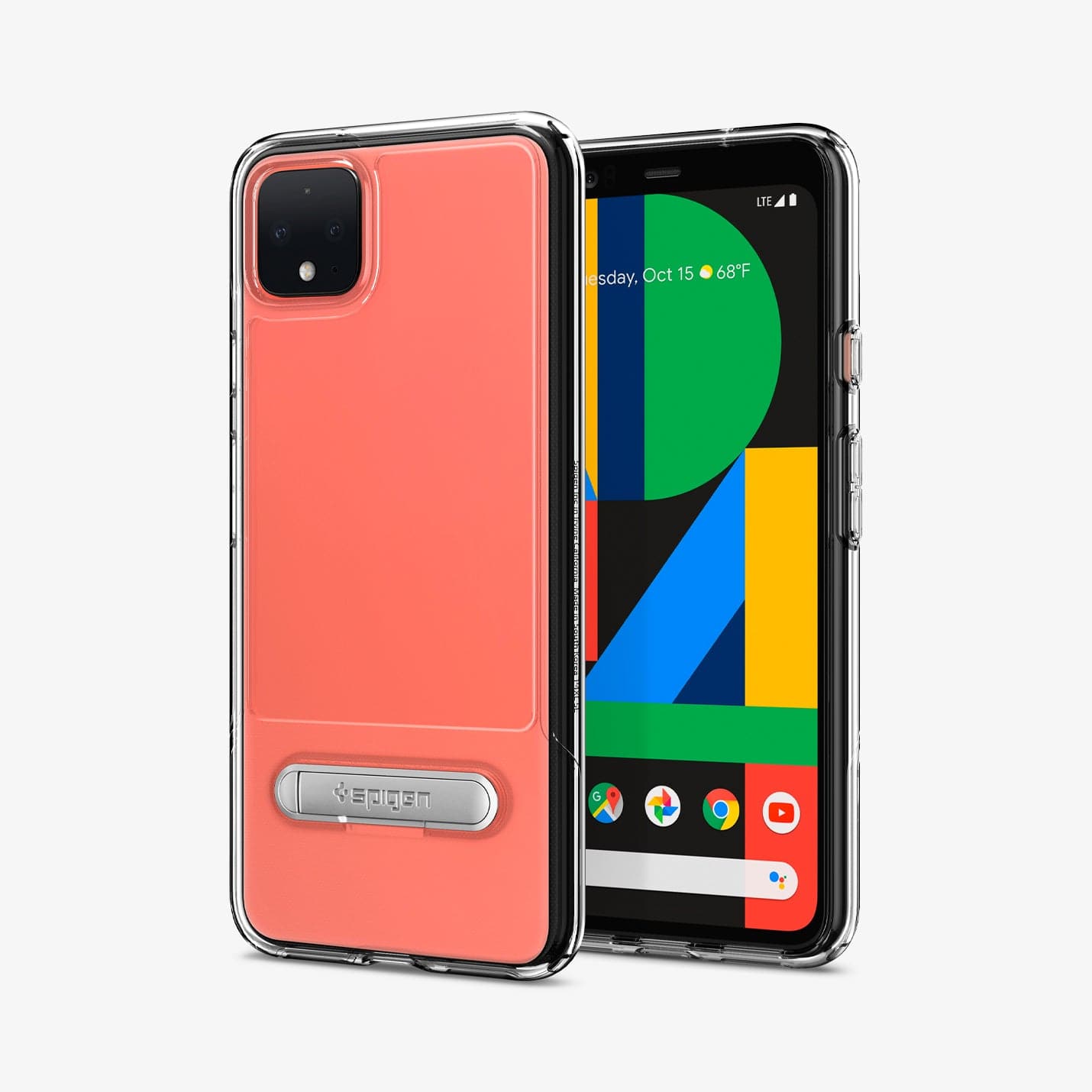 F25CS27533 - Pixel 4XL Case Slim Armor Essential S in crystal clear showing the back and front