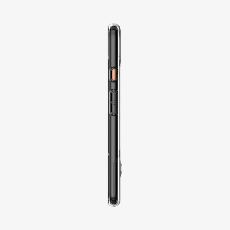 F25CS27533 - Pixel 4XL Case Slim Armor Essential S in crystal clear showing the side with volume controls