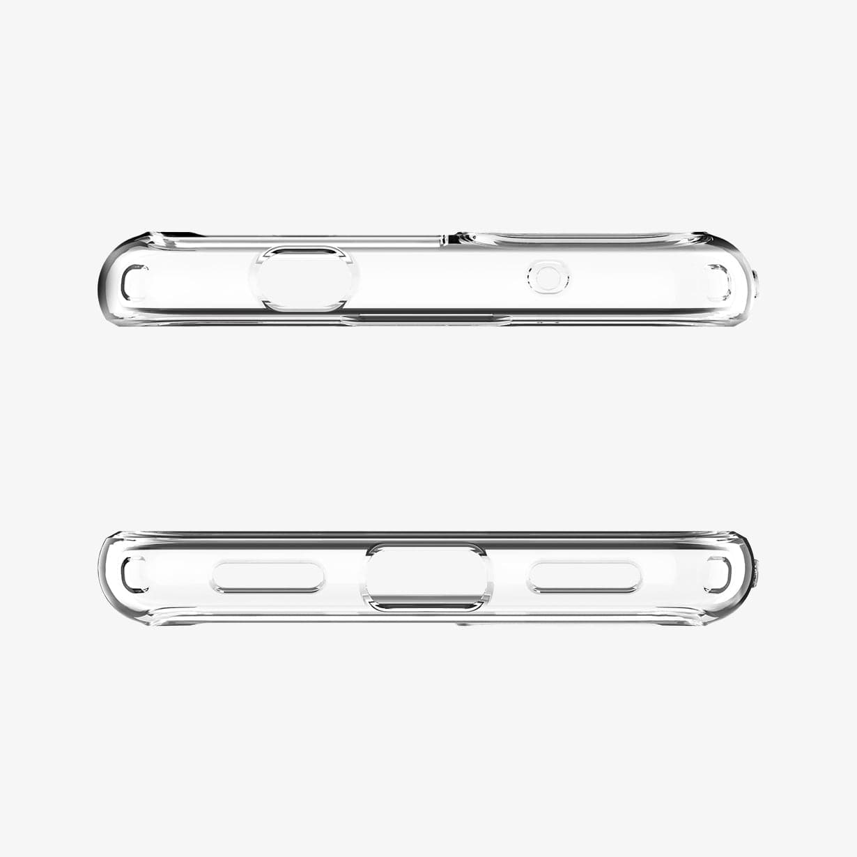 ACS02909 - Pixel 5a Case Ultra Hybrid in crystal clear showing the top and bottom with precise cutouts