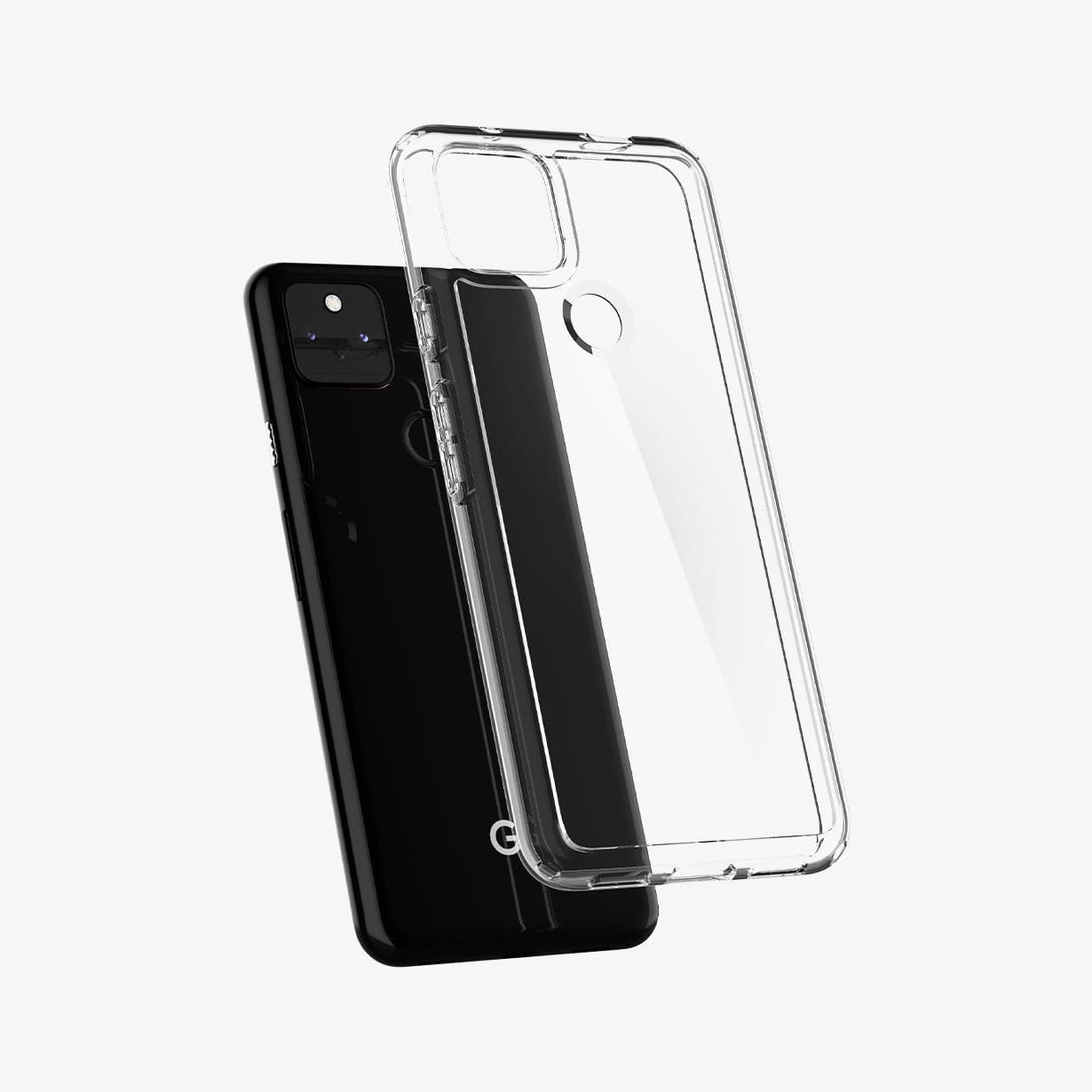 ACS02909 - Pixel 5a Case Ultra Hybrid in crystal clear showing the back with case hovering away from device