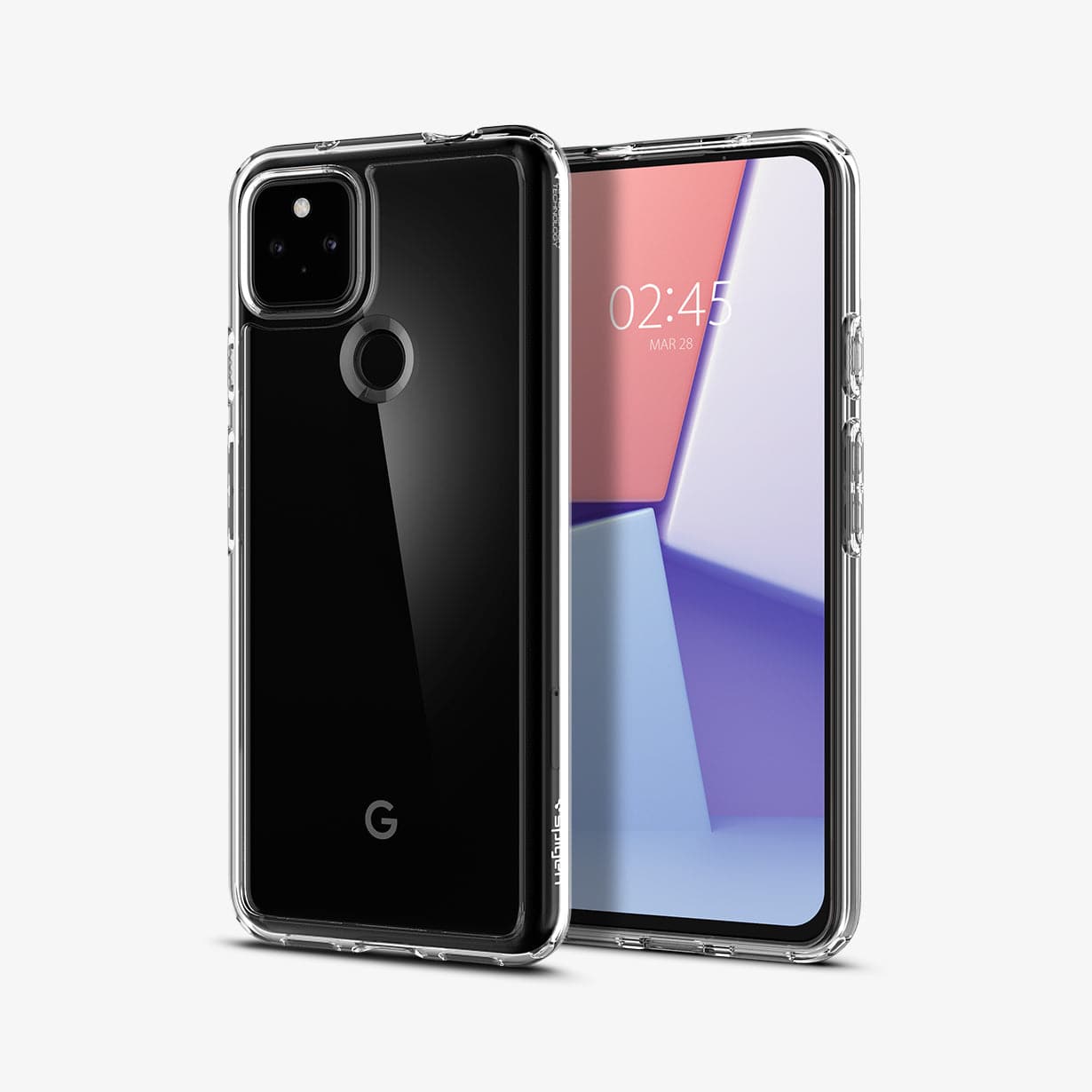 ACS02909 - Pixel 5a Case Ultra Hybrid in crystal clear showing the back and front
