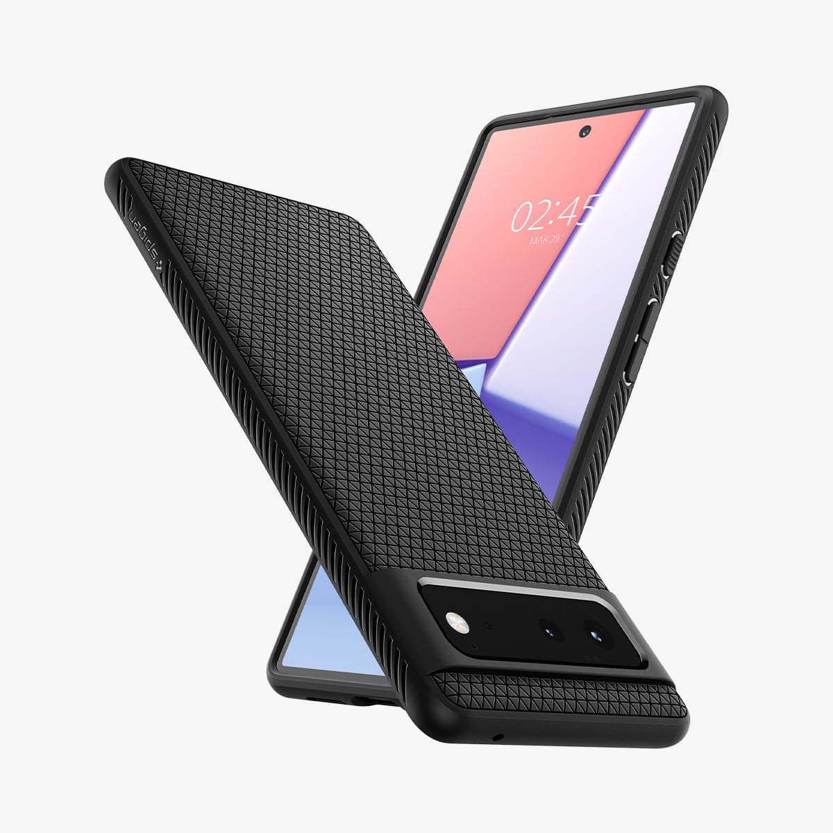 ACS03436 - Pixel 6 Case Liquid Air in matte black showing the back, front and sides