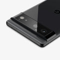 AGL04197 - Pixel 6 Optik Lens Protector in black showing the top, back and side zoomed in on camera lens
