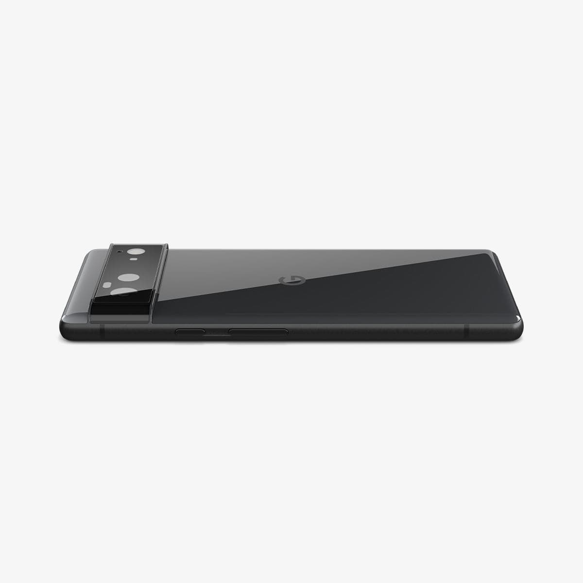 AGL04197 - Pixel 6 Optik Lens Protector in black showing the back and side with device laying flat