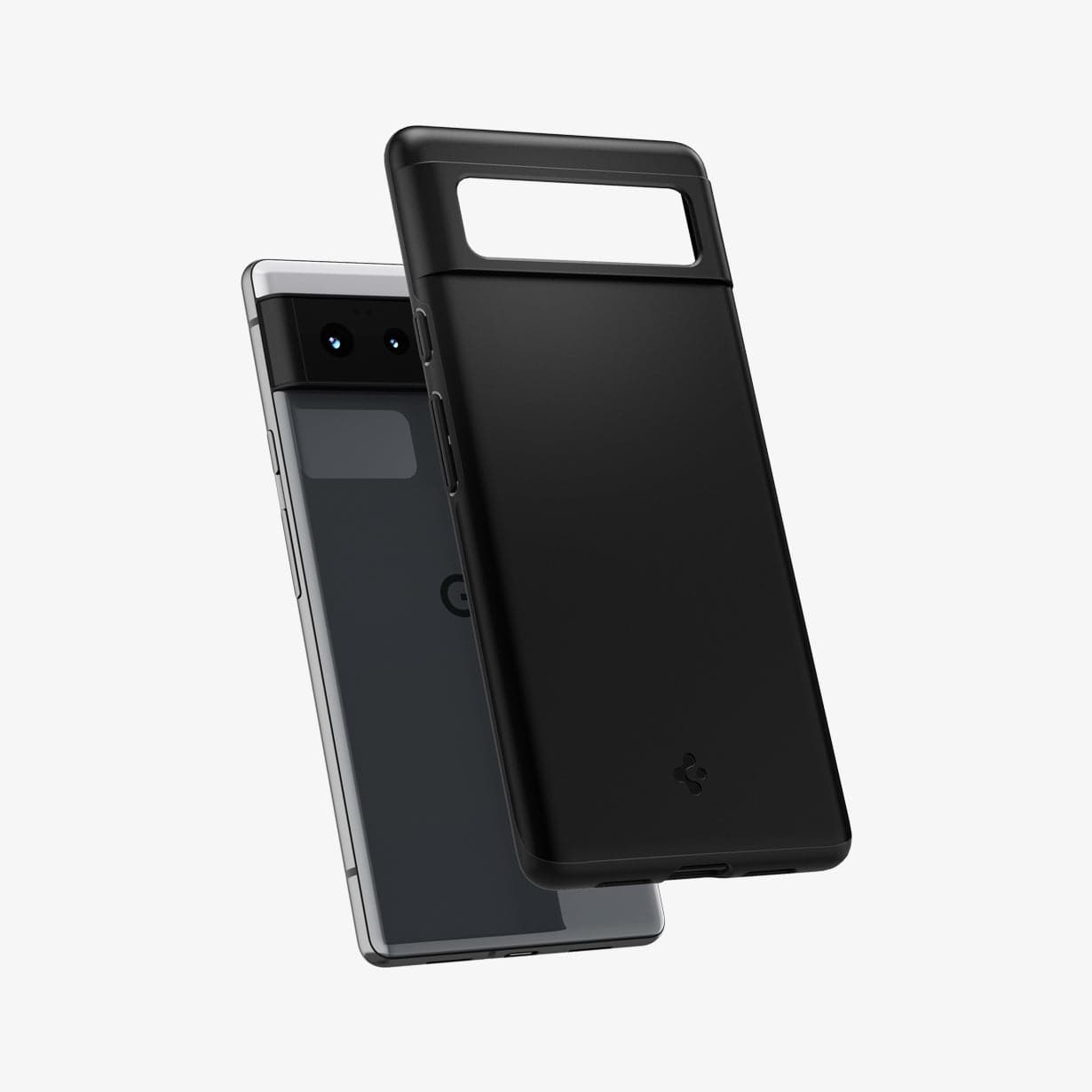 ACS03435 - Pixel 6 Case Thin Fit in black showing the back with case hovering away from device
