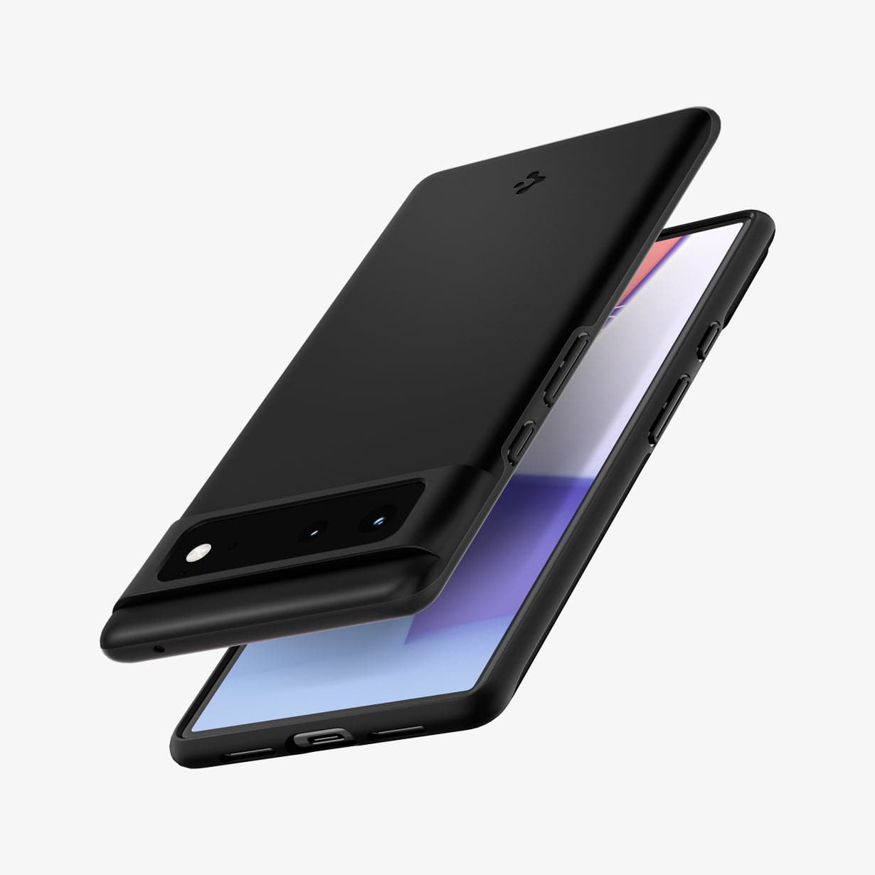 ACS03435 - Pixel 6 Case Thin Fit in black showing the back, front and sides