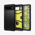 ACS03442 - Pixel 6 Case Tough Armor in black showing the back, inside and front