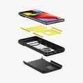 ACS03442 - Pixel 6 Case Tough Armor in black showing the hard pc, flexible tpu, impact foam and device