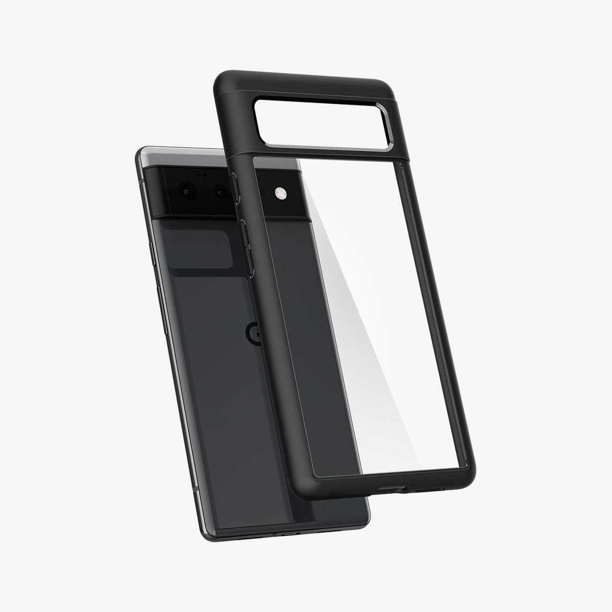 ACS03439 - Pixel 6 Case Ultra Hybrid in matte black showing the back with case hovering away from device